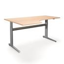 Höj och sänkbart hörnskrivbord Dallas, vänster, LxB 1800x1200 mm, björk/silver