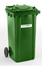 Soptunna av plast, DIN EN 840, 240 l, BxDxH 580 x 740 x 1100 mm, grön