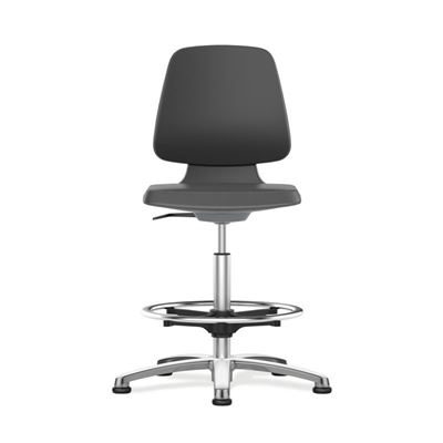 Arbetsstol Bimos Labsit, med glidfötter och fotring, sits med konstläder, antracit