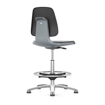 Arbetsstol Bimos Labsit, med glidfötter och fotring, sits av PU-skum, antracit