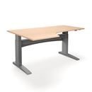 Höj och sänkbart hörnskrivbord Denver, vänster, LxB 1800x1200 mm, björk/silver