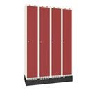 Klädskåp Sonesson, BxDxH 1200x550x1900 mm, sockel, 4 dörrar i 4 skåp, mörkröd/vit