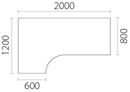 Skrivbordsskiva Hörna, vänster, LxB 2000x1200 mm, vit