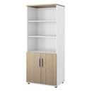 Bokhylla Portland, BxDxH 800x420x1845 mm, vit/ek, med dörrar, dörrhöjd 700 mm