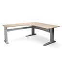 Höj och sänkbart hörnskrivbord Denver, vänster, LxB 1800x2000 mm, ek/silver 