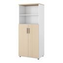 Bokhylla Portland, BxDxH 800x420x1845 mm, vit/björk, med dörrar, dörrhöjd 1060 mm