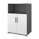 Bokhylla Portland, BxDxH 800x420x1138 mm, mörkgrå/vit, med dörrar, dörrhöjd 700 mm