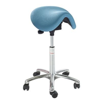 Sadelstol Dalton, ljusblå tyg, utan ryggstöd, flexmekanism