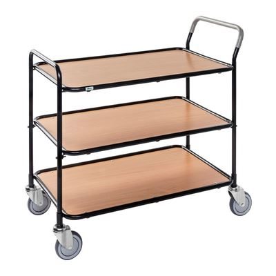 Rullbord Gotland, 3 laminathyllor, bok, svart stativ