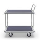 Rullvagn Mateo, 2 hyllplan med glidskydd, 1 skjutbygel, lastkapacitet 250 kg, stötskyddsprofil