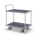 Rullvagn Mateo, 2 hyllplan med glidskydd, 1 skjutbygel, lastkapacitet 250 kg, stötskyddsprofil