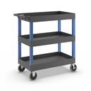 Bordsvagn Jussi, LxBxH 895 x 460 x 950 mm, 3 hyllplan, 3 tråg, svart/blå