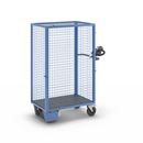 Eldriven hyllvagn Edessa, uttagbar gallervägg, utan hyllplan, ljusblå