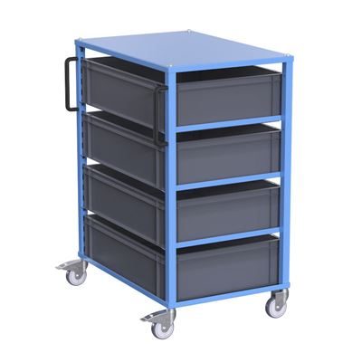 Backställ med backar CustomLine, för backar LxB 600 x 800 mm, blå, med 4 backar, 210 mm höga