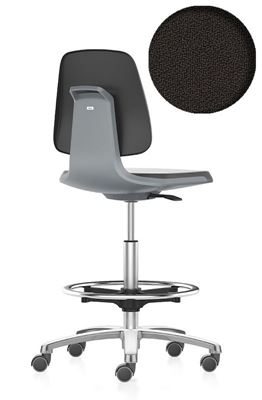Arbetsstol Bimos Labsit, högstol med sittbromshjul och fotring, sits med tygklädsel, antracit