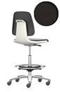 Arbetsstol Bimos Labsit, högstol med sittbromshjul och fotring, sits med tygklädsel, vit