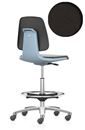 Arbetsstol Bimos Labsit, högstol med sittbromshjul och fotring, sits med tygklädsel, blå