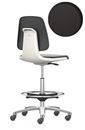Arbetsstol Bimos Labsit, högstol med sittbromshjul och fotring, sits av PU-skum, vit