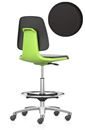 Arbetsstol Bimos Labsit, högstol med sittbromshjul och fotring, sits med konstläder, grön