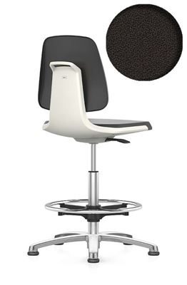Arbetsstol Bimos Labsit, med glidfötter och fotring, sits med tygklädsel, vit
