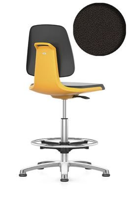Arbetsstol Bimos Labsit, med glidfötter och fotring, sits med tygklädsel, orange