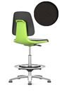 Arbetsstol Bimos Labsit, med glidfötter och fotring, sits med tygklädsel, grön