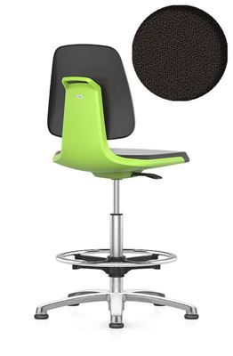 Arbetsstol Bimos Labsit, med glidfötter och fotring, sits med tygklädsel, grön