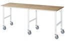 Arbetsbord på hjul Nornor, skiva i massiv bok, tjocklek 25 mm, 60 x 30 mm, BxDxH 2500 x 800 x 910 – 1230 mm