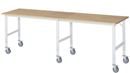 Arbetsbord på hjul Nornor, skiva i massiv bok, tjocklek 25 mm, 60 x 30 mm, BxDxH 3000 x 800 x 910 – 1230 mm