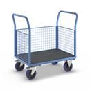 Plattformsvagn Malak, elastiska gummihjul, 3 högt galler, LxB 1000 x 675 mm