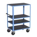 Hyllvagn CustomLine, 4 hyllplan, ljusblå RAL 5012, massivgummi