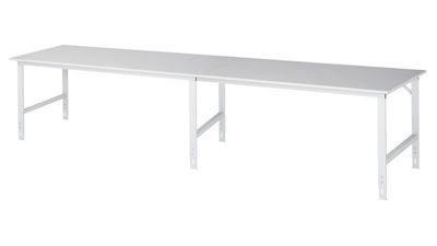 Arbetsbord Rickard, stativ 60 x 30 mm, melaminbelagd skiva, BxD 4000 x 1000 mm, ljusgrå