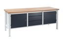 Arbetsbänk Jostein, bredd 2000 mm, 3 lådor: 1 x 125 / 2 x 175 mm, 2 dörrar 475 mm, ljusgrå/antracitgrå