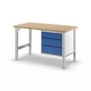 Arbetsbänk Jostein, bredd 1500 mm, 3 lådor 1 x 125 / 2 x 175 mm, ljusgrå/gentianablå