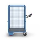 Eldriven hyllvagn Edessa, uttagbar gallervägg, utan hyllplan, ljusblå