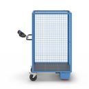 Eldriven hyllvagn Edessa, uttagbar gallervägg, utan hyllplan, ljusblå