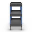 Bordsvagn Jussi, LxBxH 895 x 460 x 950 mm, 3 hyllplan, 3 tråg, svart/blå
