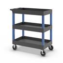 Bordsvagn Jussi, LxBxH 895 x 460 x 950 mm, 3 hyllplan, 3 tråg, svart/blå