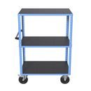 Hyllvagn CustomLine, 3 hyllplan, ljusblå RAL 5012, massivgummi