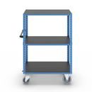 Hyllvagn CustomLine, 3 hyllor, med centralbroms, ljusblå RAL 5012