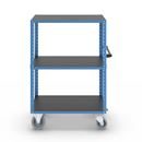 Hyllvagn CustomLine, 3 hyllor, med centralbroms, ljusblå RAL 5012