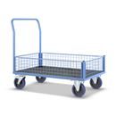 Plattformsvagn Malak, elastiska gummihjul, 4 halvhöga galler, LxB 1200 x 750 mm