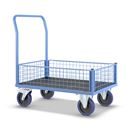 Plattformsvagn Malak, elastiska gummihjul, 4 halvhöga galler, LxB 1000 x 650 mm
