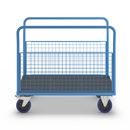 Plattformsvagn Malak, elastiska gummihjul, 2 höga galler på långsidan, LxB 1250 x 720 mm