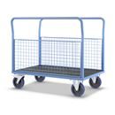 Plattformsvagn Malak, elastiska gummihjul, 2 höga galler på långsidan, LxB 1250 x 720 mm