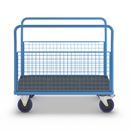 Plattformsvagn Malak, elastiska gummihjul, 2 höga galler på långsidan, LxB 1250 x 720 mm