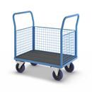 Plattformsvagn Malak, elastiska gummihjul, 3 högt galler, LxB 1000 x 675 mm