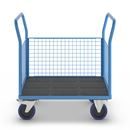 Plattformsvagn Malak, elastiska gummihjul, 3 högt galler, LxB 1000 x 675 mm