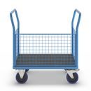 Plattformsvagn Malak, elastiska gummihjul, 3 högt galler, LxB 1000 x 675 mm