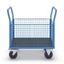 Plattformsvagn Malak, elastiska gummihjul, 4 högt galler, LxB 1000 x 650 mm